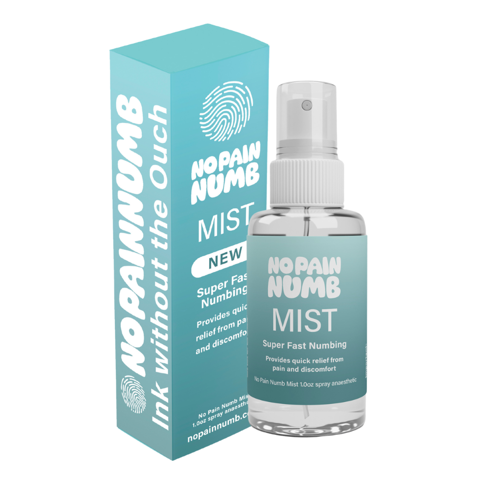 NoPainNumb Mist Numbing Spray. Fast top-up numbing during tattoo or PMU sessions.